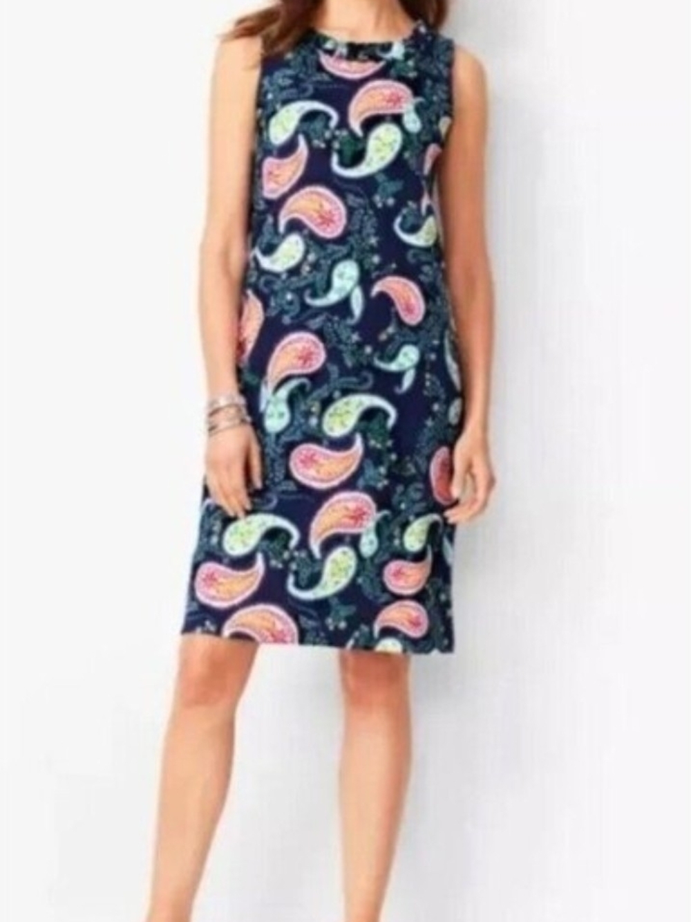 Talbots Women’s Navy Paisley Sleeveless Shift Dress